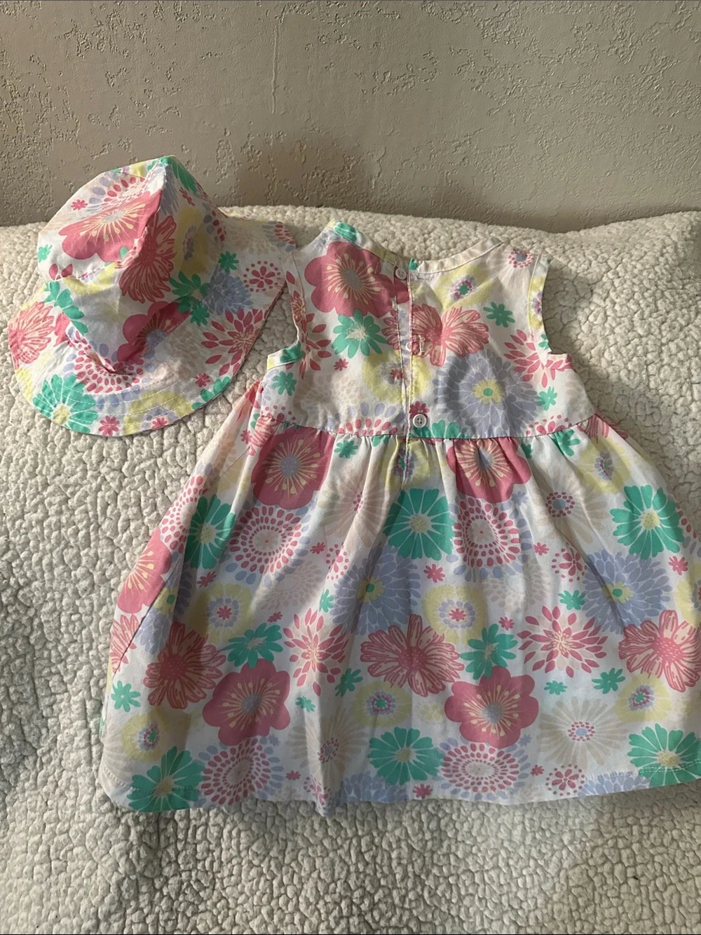 Nine West Girls Floral Dress and Matching Hat - Pink, Teal, Yellow
